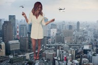 collage city long_hair clothed high_heels helicopter brunette japan looking_down outdoors osaka edurne spain