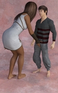 long_hair clothed barefoot brunette dress amazon standing crouching touching digital_render inkonitoman