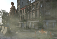 giantess nude city brunette short_hair outdoors digital_render