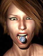 earth space planet brunette short_hair open_mouth imminent_vore digital_render giantessnyx luthorlittle