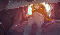 drawing vore large_breasts long_hair tongue fox_ears crown shrunken_woman open_mouth orange_hair cysh_aizen martyz-art