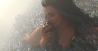 giantess nude city mega long_hair lying_down apple outdoors fog digital_render