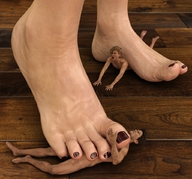 feet toes domination shrunken_men foot_crush trample cruel pinned under_foot pedicure floor digital_render bigiolax