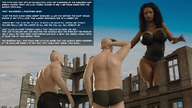 giantess black_hair large_breasts long_hair destruction story bottomless walking looking_down dark_skin looking_up outdoors digital_render aprillismyrlgf