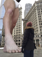 collage giant male barefoot underwear bulge walking outdoors