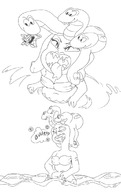 drawing giantess vore monochrome ocean swallowed burp medusa held_above_head cuphead cala_maria emmacat64