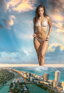 bikini breasts giantess collage city mega ocean buildings skyscraper sky looking_at_viewer wading barbara_palvin redcoffee1