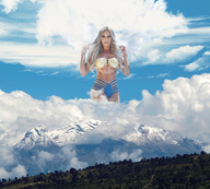 collage mega blonde wonderslug belly mountains clouds sky looking_at_viewer juliana_salimeni