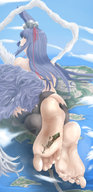giantess giga long_hair destruction barefoot blue_hair lying_down stuck_to_foot kantai_collection