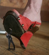 collage high_heels scared shrunken_man suit raised_foot imminent_crush