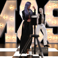 gentle long_hair clothed high_heels dress amazon standing box spawngts microphone stage digital_render