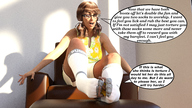 clothed glasses brunette domination socks foot_worship sitting shorts shrunken_man ponytails rubbing manicure top dialogue thinking digital_render aaabbbzzz