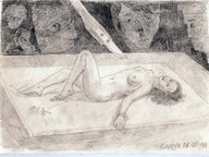 drawing monochrome shrunken_woman science chesya scalpel dissection