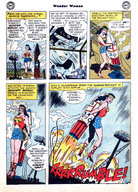 drawing growth mega comic black_hair color long_hair destruction clothed standing costume rocket wonder_woman dialogue dc_comics
