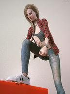 blonde foot_crush sneakers tattoo choker in_hand necklace earings sorenzer0 digital_render crop_top