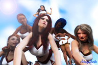 giantess shrunken_woman giantesses cheerleaders digital_render on_knees johnnyscribe