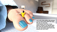 clothed story shrunken_man trapped between_toes nail_polish blue_nails digital_render