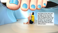 clothed in_shoe story shrunken_man indoors nail_polish blue_nails digital_render