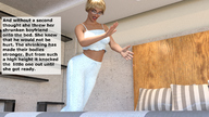 blonde clothed glasses bed in_shoe story short_hair shrunken_man indoors nail_polish blue_nails digital_render