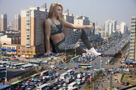 giantess collage city blonde buildings wonderslug sitting belly streets vehicles sneakers athletic savannah_prez car_crush