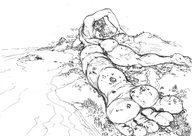 drawing city monochrome long_hair destruction lying_down looking_back ipanick