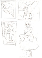 drawing giantess nude comic monochrome climbing ripped_clothing panels convenient_censorship