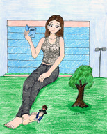 drawing giantess color barefoot buildings brunette foot_worship sitting looking_down sketch-reload reading looking_at_tiny