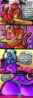 breasts drawing white_hair panties horns tail comic color butt blue_eyes handheld bra butt_crush blue_hair demoness magic smothering purple_skin glowing red_skin vi mspaintgts teleportation zuzu