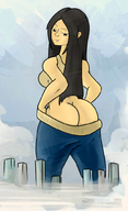 drawing giantess city mega black_hair butt clothed brown_eyes large_butt buttcrack colonel-gabbo