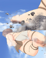 drawing giantess color destruction brunette low_angle foot_crush miton