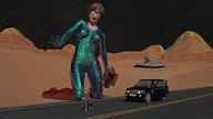 giantess alien blonde blue_eyes clothed boots highway bodysuit drcreep digital_render on_knees cyclops abduction alien_abduction