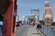 collage nude city blonde bridge short_hair outdoors looking_back