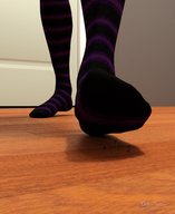 socks foot_crush indoors striped_stockings raised_foot running_away impending_doom digital_render lexisizestuff innocent-owl
