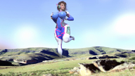 giantess huge_breasts brunette short_hair outdoors digital_render overwatch d.va skintight_clothing