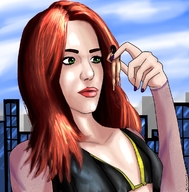 breasts drawing giantess city handheld bra green_eyes red_hair tastysnack