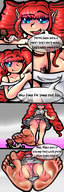 drawing feet color blue_eyes toes barefoot soles sweat low_angle red_hair foot_crush teasing under_glass mspaintgts pointed_ears armpits mato drills justin