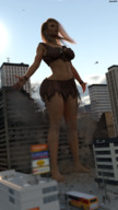 breasts giantess city mega destruction barefoot buildings helicopter belly ripped_clothing pedestrians digital_render amgipi makeshift_clothing