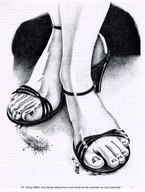 drawing crush monochrome high_heels blood story sandals shrunken_man open_toe