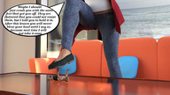 clothed story lying_down shrunken_man indoors raised_foot dialogue impending_doom digital_render