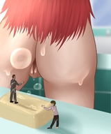 drawing nude pussy color long_hair wet shower red_hair shrunken_men bubbles indoors showering soapy