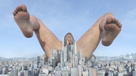 nude city mega giant male barefoot soles brunette lying_down short_hair outdoors digital_render facial_hair convenient_censorship
