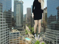 collage city long_hair dress looking_down sneakers outdoors converse