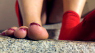 collage micro barefoot socks shrunken_man red_nails nail_polish on_toe loryelle