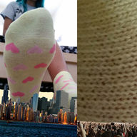 giantess collage micro city long_hair clothed blue_hair socks outdoors crowds