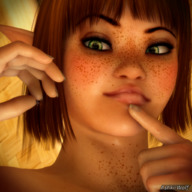 giantess green_eyes smiling elf shrunken_woman emma freckles digital_render ashkiiwolf