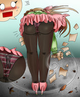 drawing blushing upskirt long_hair skirt high_heels brunette nylons bending_over kaytlin-andcie