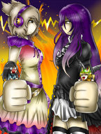 drawing giantess black_hair long_hair handheld purple_hair angry brunette short_hair headphones giantesses kaytlin-andcie