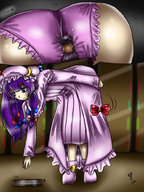 drawing panties long_hair purple_hair purple_eyes dress bending_over book patchouli_knowledge panty_entrapment kaytlin-andcie