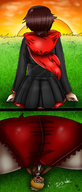 drawing panties skirt butt_crush brunette short_hair sitting unaware pinned jacket under_butt kaytlin-andcie
