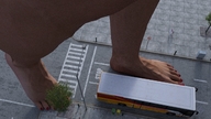 giantess city barefoot bus walking vehicles outdoors red_nails nail_polish digital_render